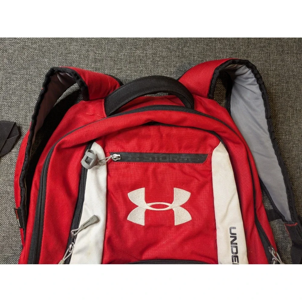 Under Armour Storm Heat Gear Team Hustle Backpack Red Big Logo School Book Bag